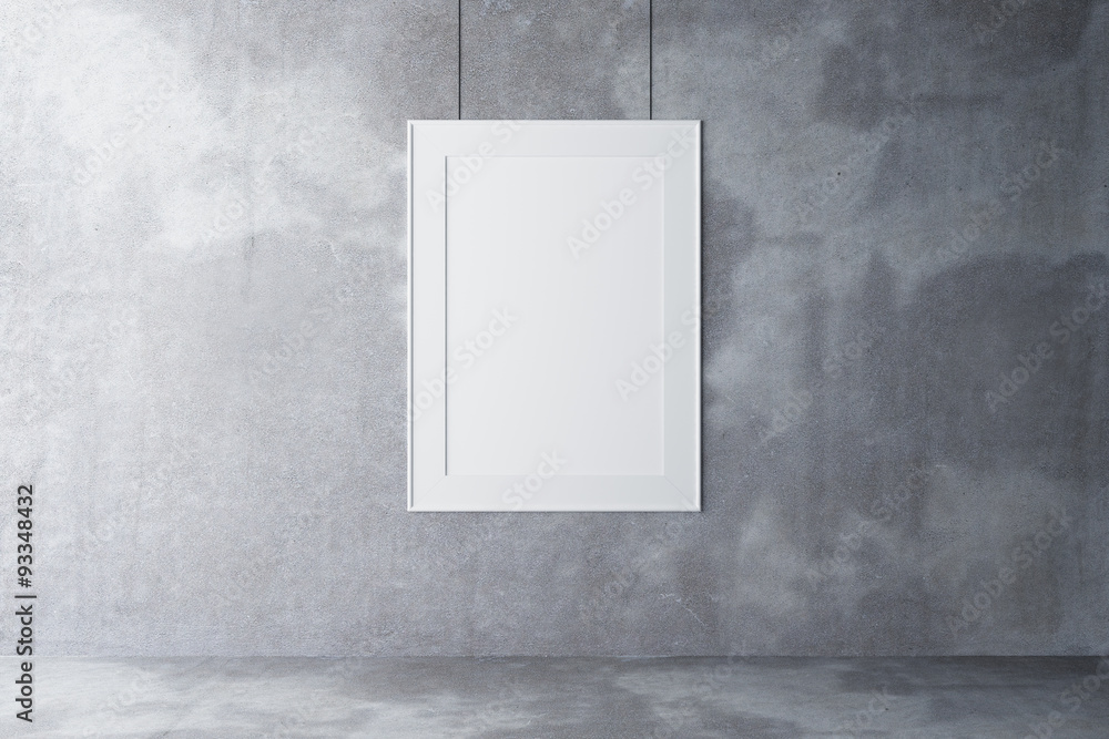 Blank picture frame on a concrete wall and concrete floor, mock