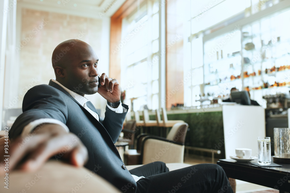 African business man waiting in a hotel lobby