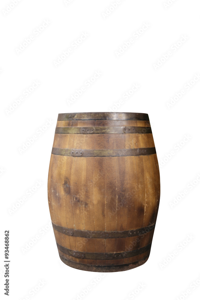 old vine barrel with white background