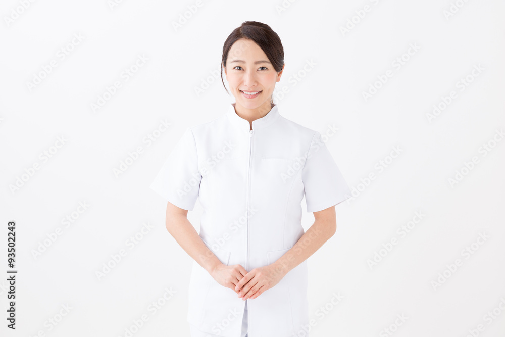 portrait of asian nurse on white background