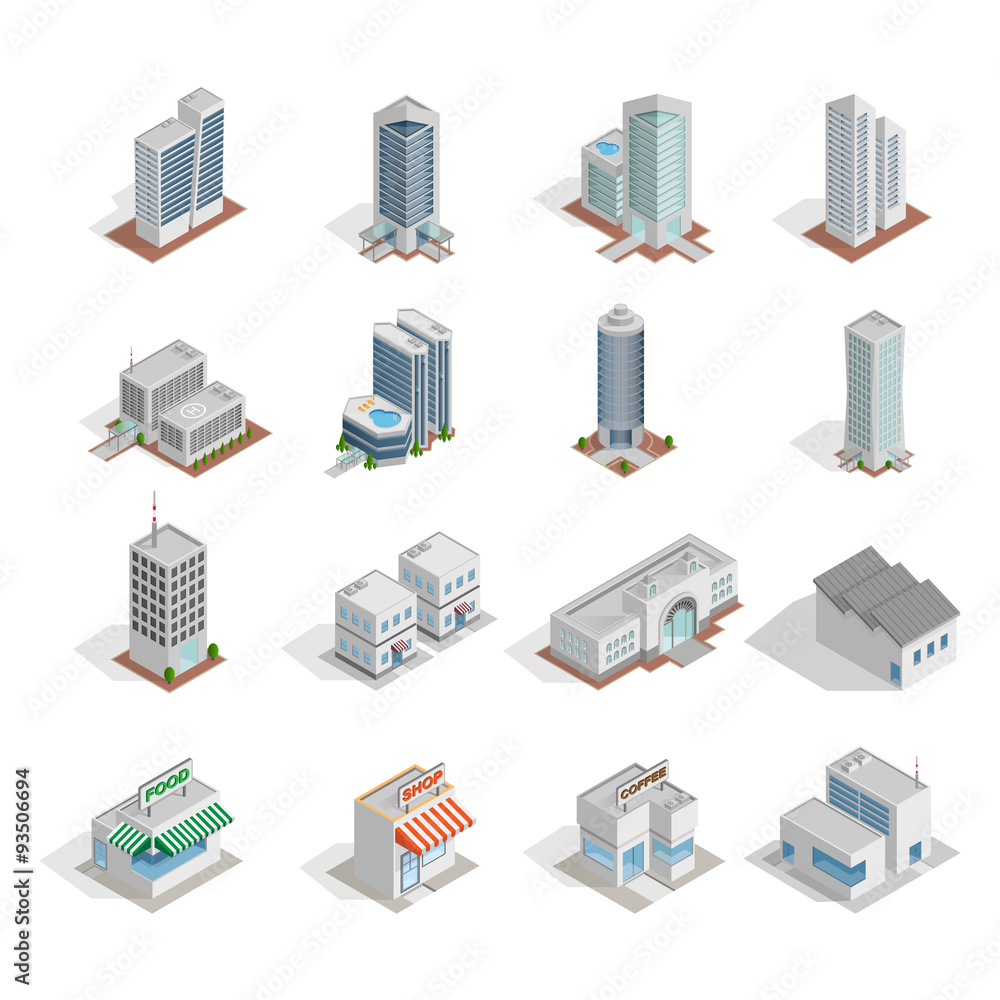 Vector isometric buildings set