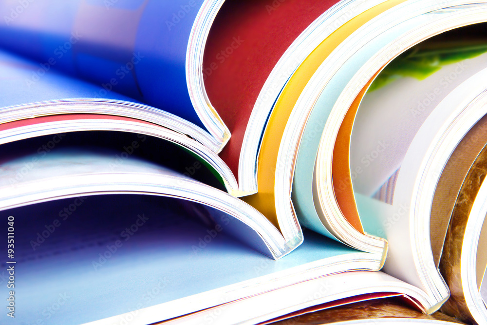 stack of colorful magazines