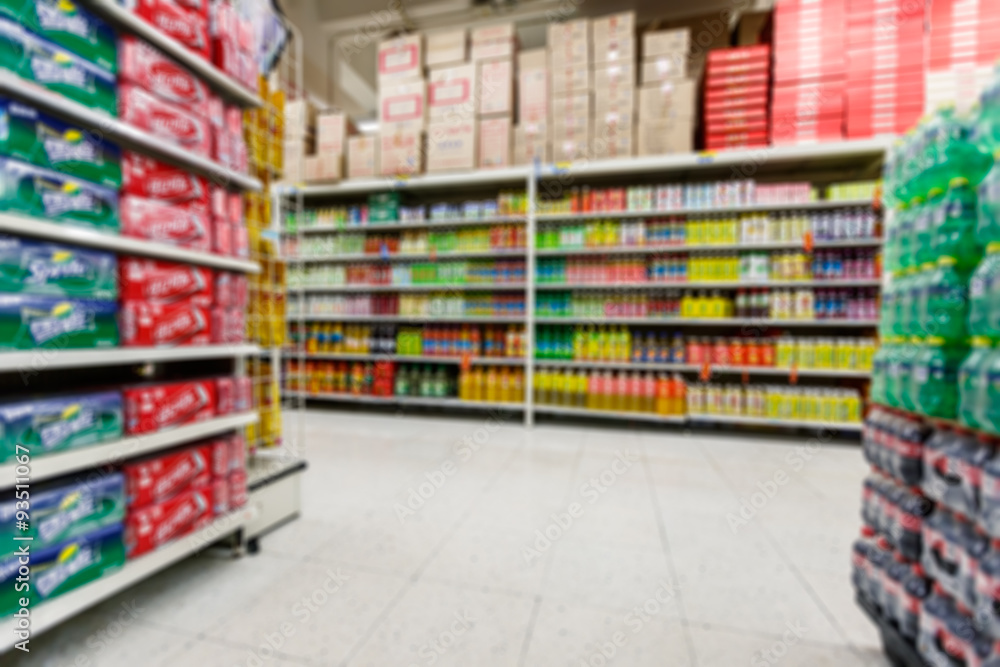 supermarket aisle,  fuzzy background。