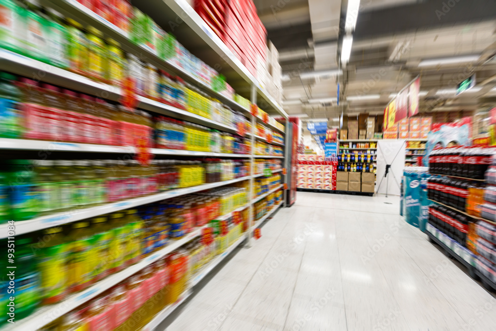 supermarket aisle, Motion Blur background。