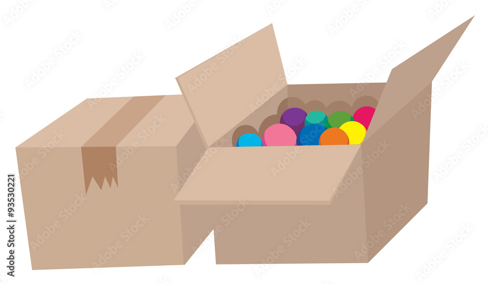 Cardboard boxes full of balls