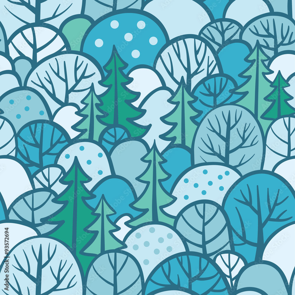 Seamless tree pattern with forest illustration.