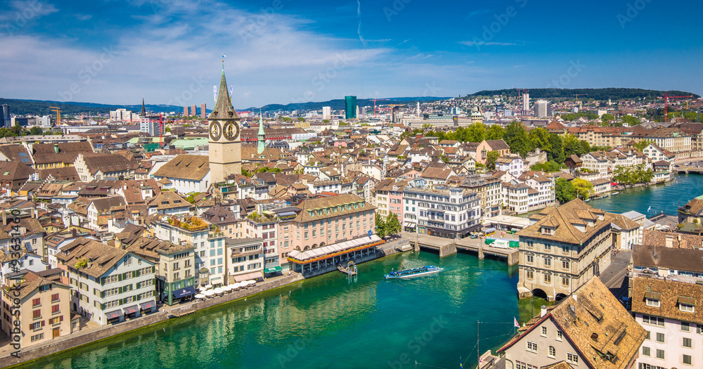 Historic Zürich city center with river Limmat, Switzerland