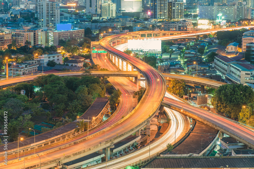 Elevated expressway. The curve of suspension bridge, Thailand.