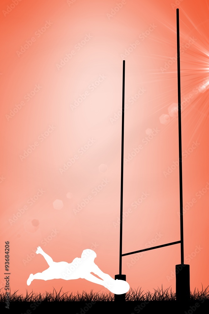 Composite image of silhouette of rugby player