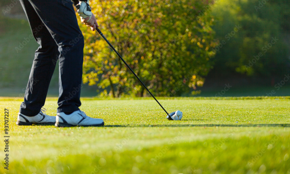 Close-up of man playing golf on green course