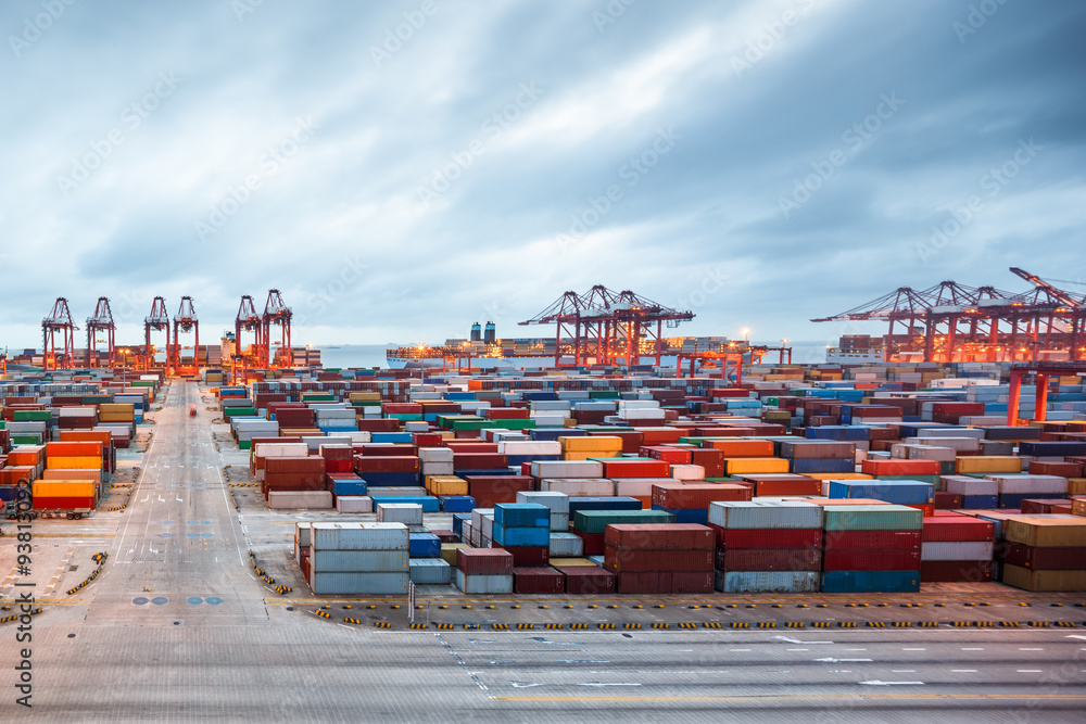 Industrial port at dawn at the Port of shanghai