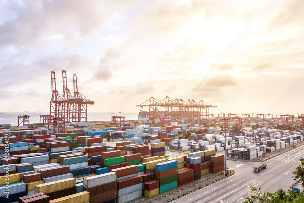 Industrial port at dawn at the Port of shanghai