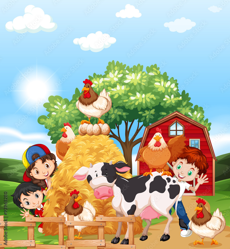 Children and farm animals