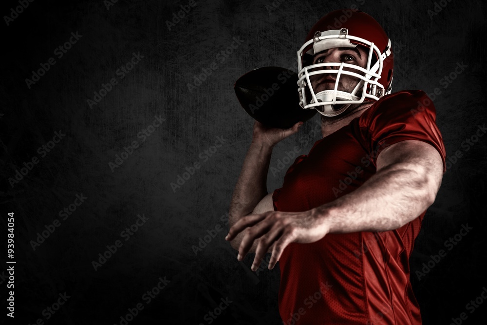 Composite image of american football player throwing ball