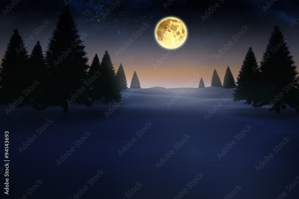 Full moon over snowy landscape