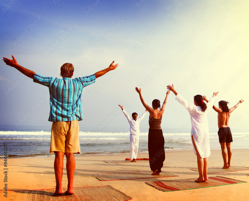 Yoga Class Beach Outdoor Horizon Relaxation Sky Concept