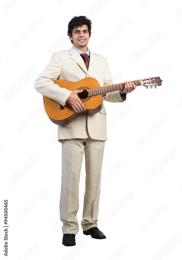 Businessman playing guitar