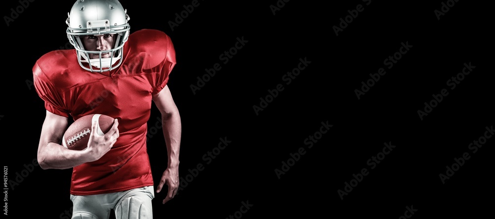 Composite image of american football player running with ball