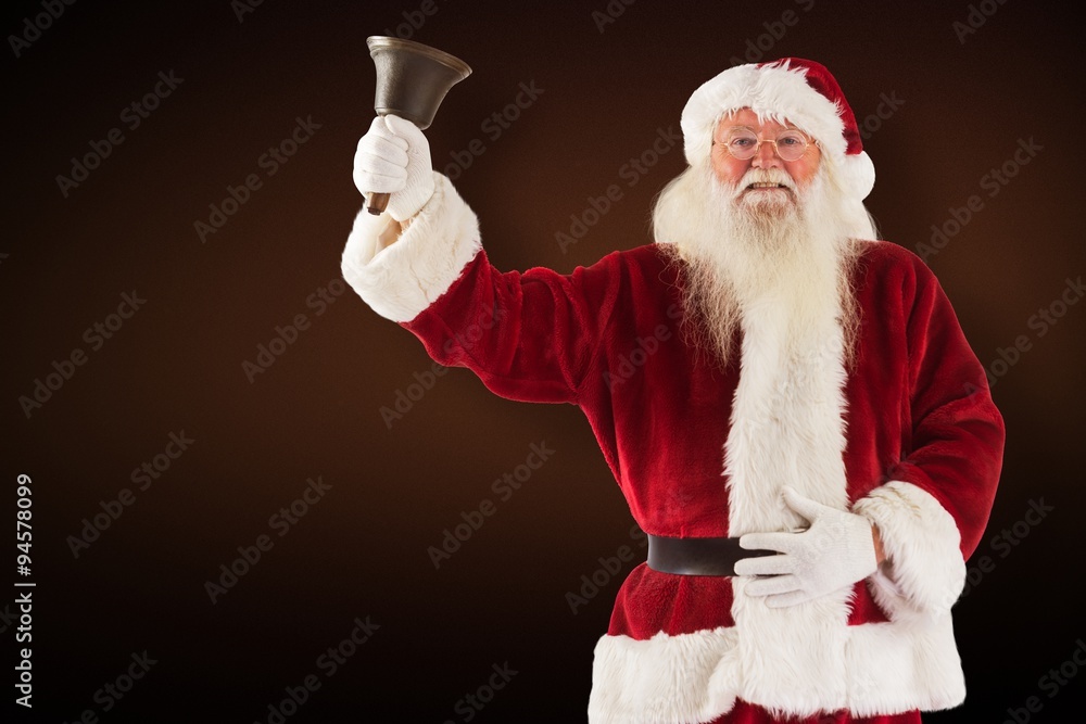 Composite image of santa claus rings his bell