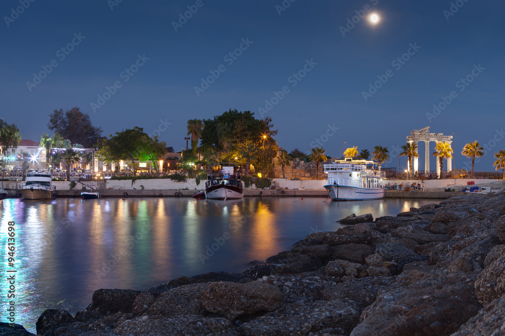 Side,Turkey -  ancient Mediterranean coast city harbor in the evening 28 SEP 201