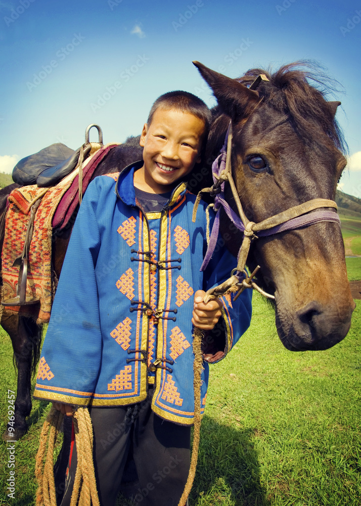 Little Boy Tilting His Head To His Horse And Smiling Concept