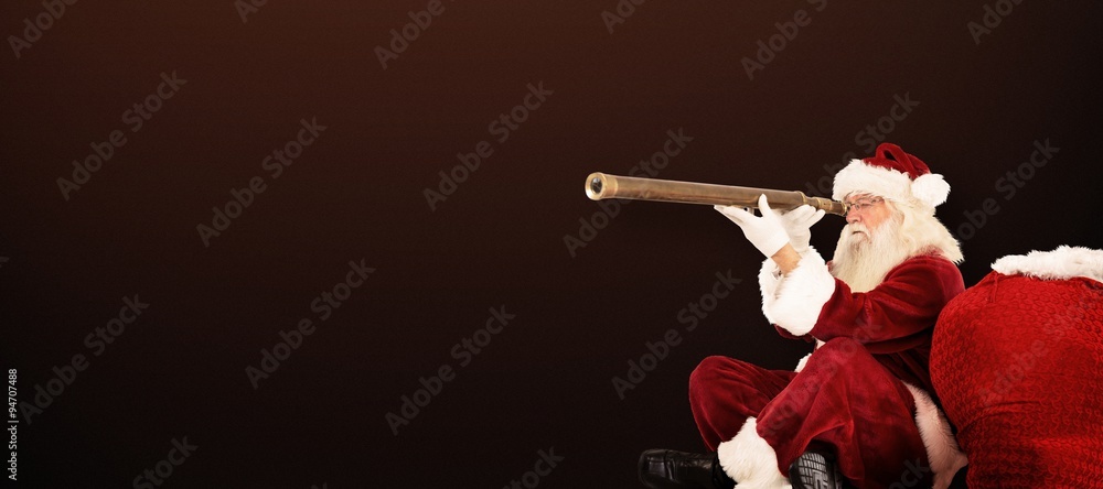 Composite image of santa claus looking through telescope