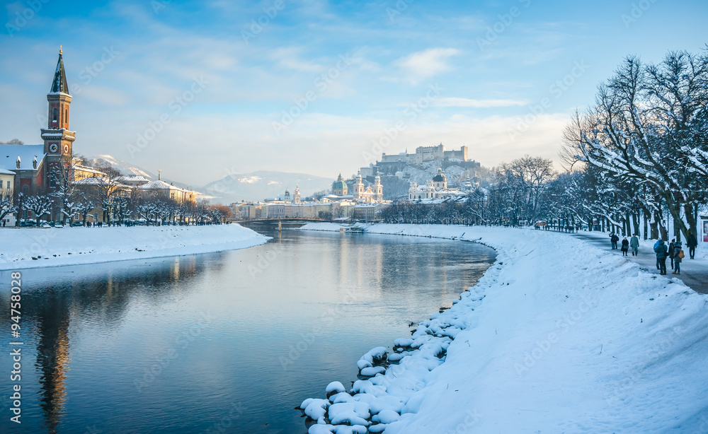 Historic city of Salzburg in winter, Austria