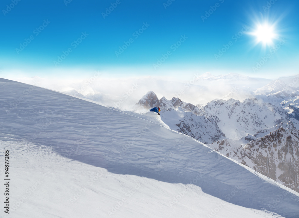 Winter snowy landscape with free-rider