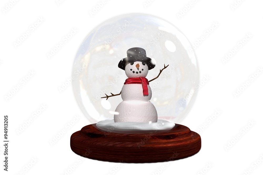 Happy snowman in snow globe