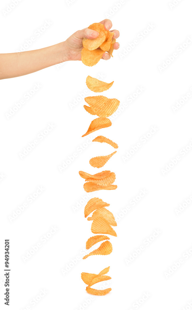 potato chips on white background