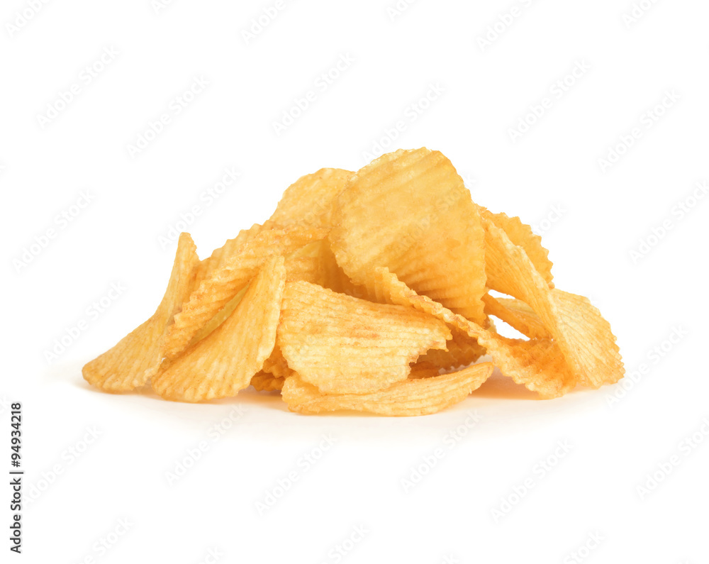 potato chips on white background