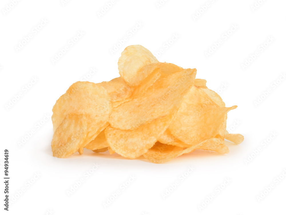 potato chips on white background