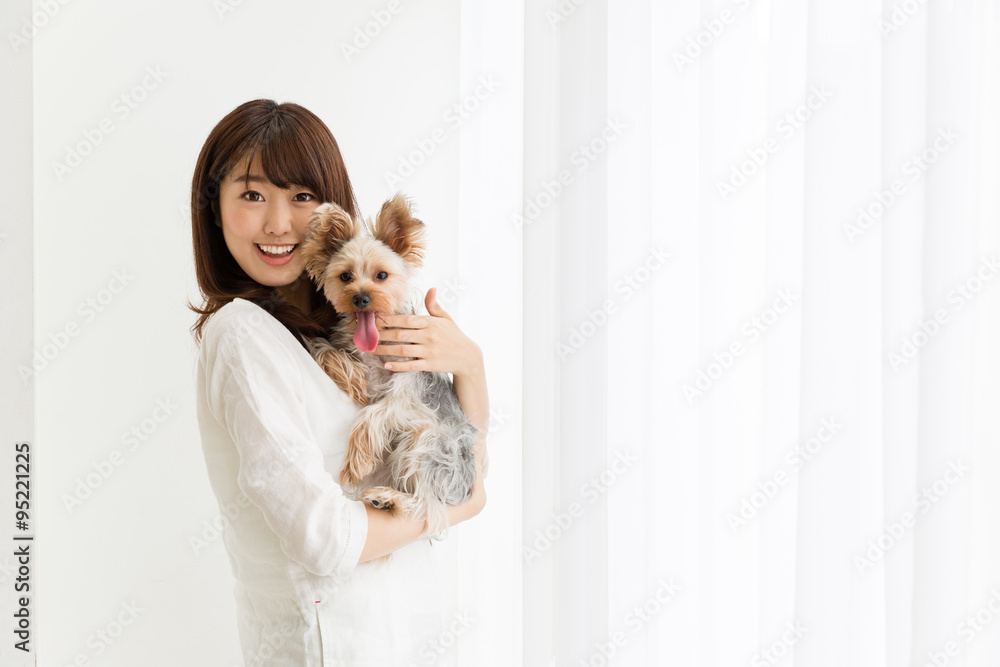 portrait of asian woman and dog