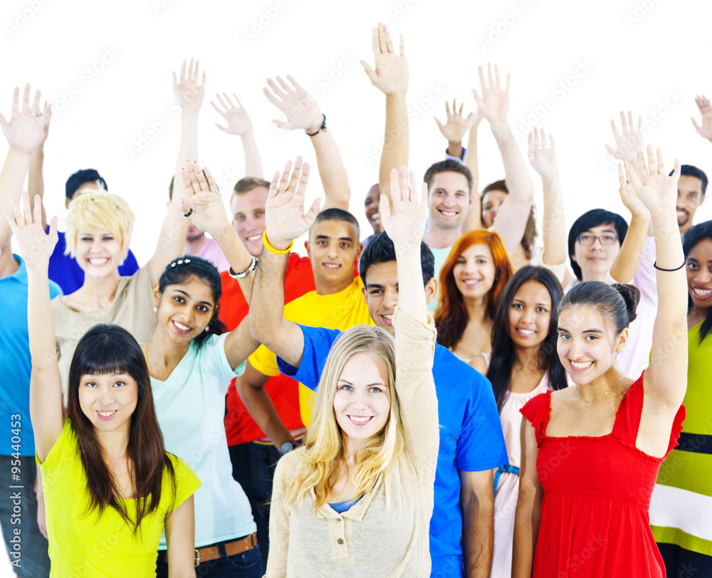 Diverse Group People Arms Raised Concept