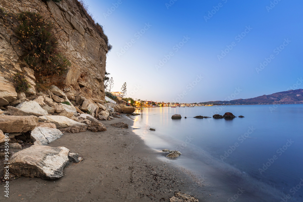 Coastline of Zakynthos island at dusk, Greece