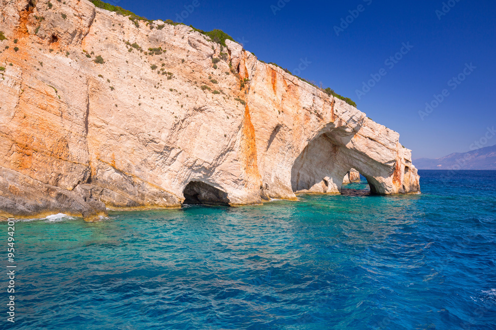 Blue caves at the cliff of Zakynthos island, Greece