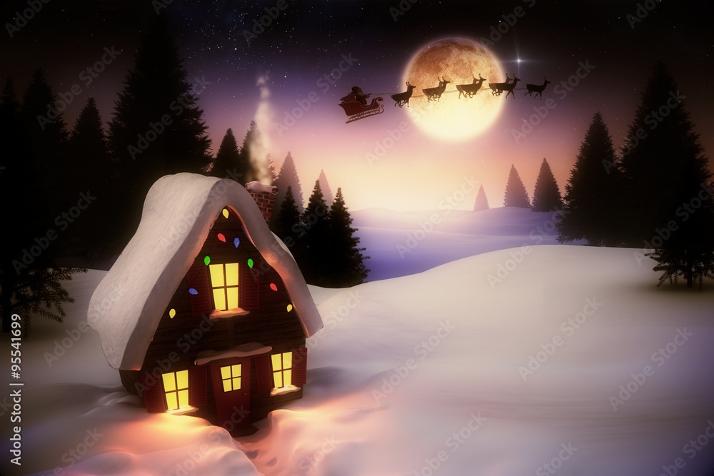 Christmas house under full moon