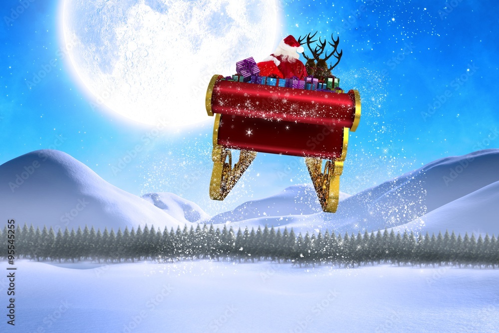 Composite image of santa flying his sleigh