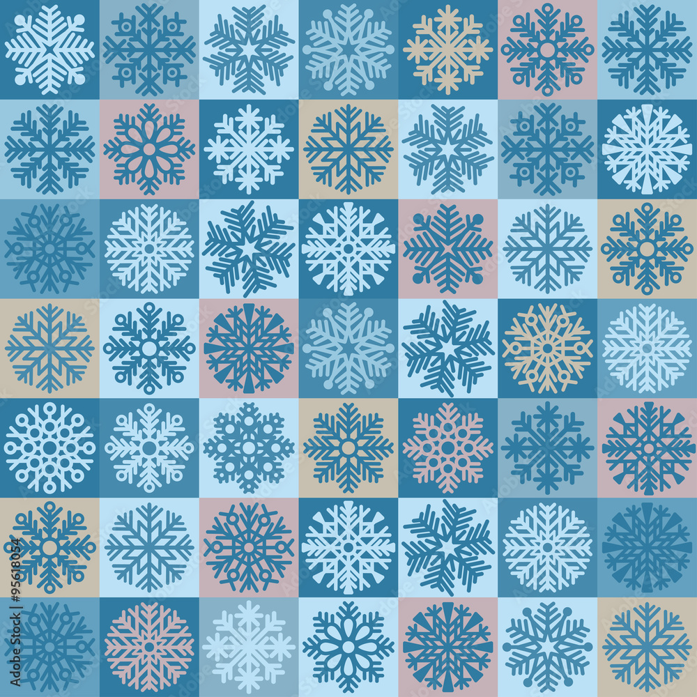 Unusual seamless patchwork pattern from colorful fluffy snowflakes in Moroccan tiles style. Design e