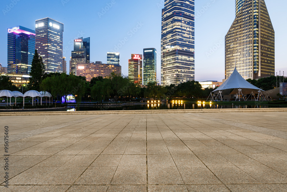 Shanghai Empty square and modern buildings in the evening，China