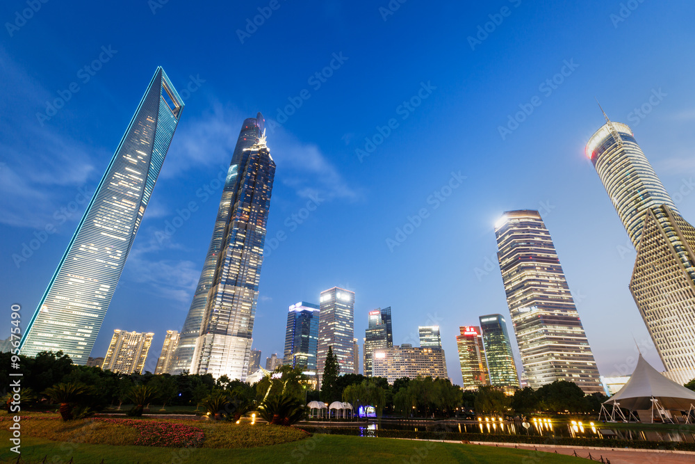 Shanghai beautiful skyscrapers scenery at night, China