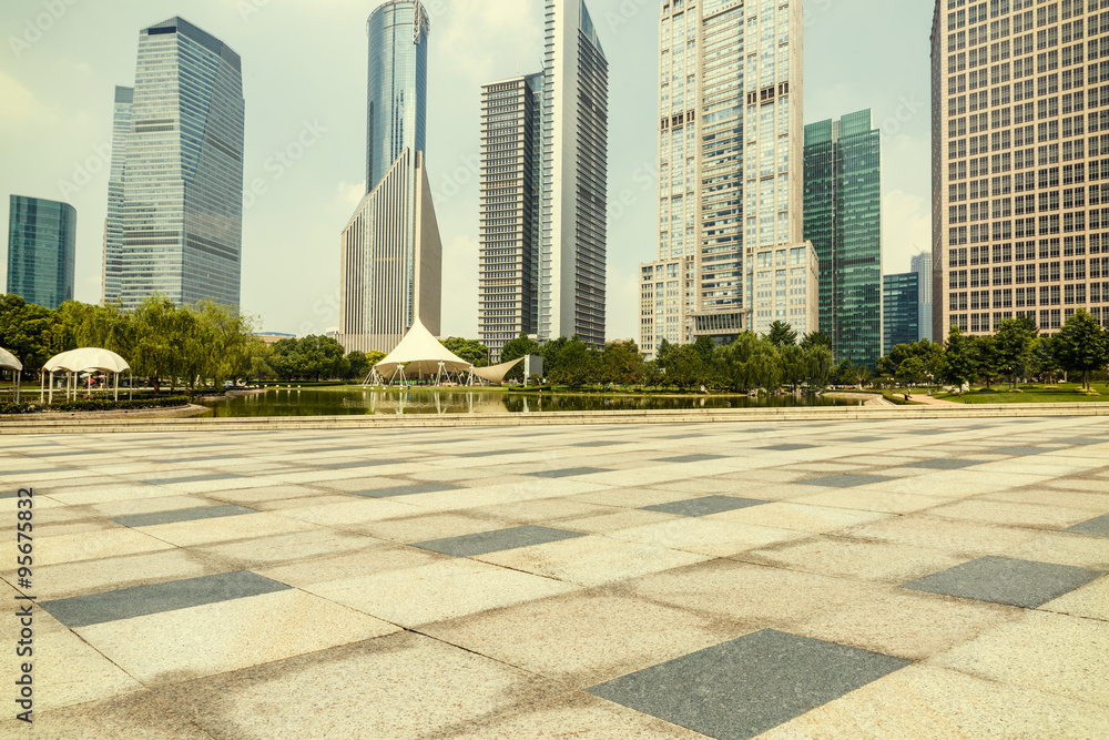 Shanghai Empty square with skyline and modern buildings,China