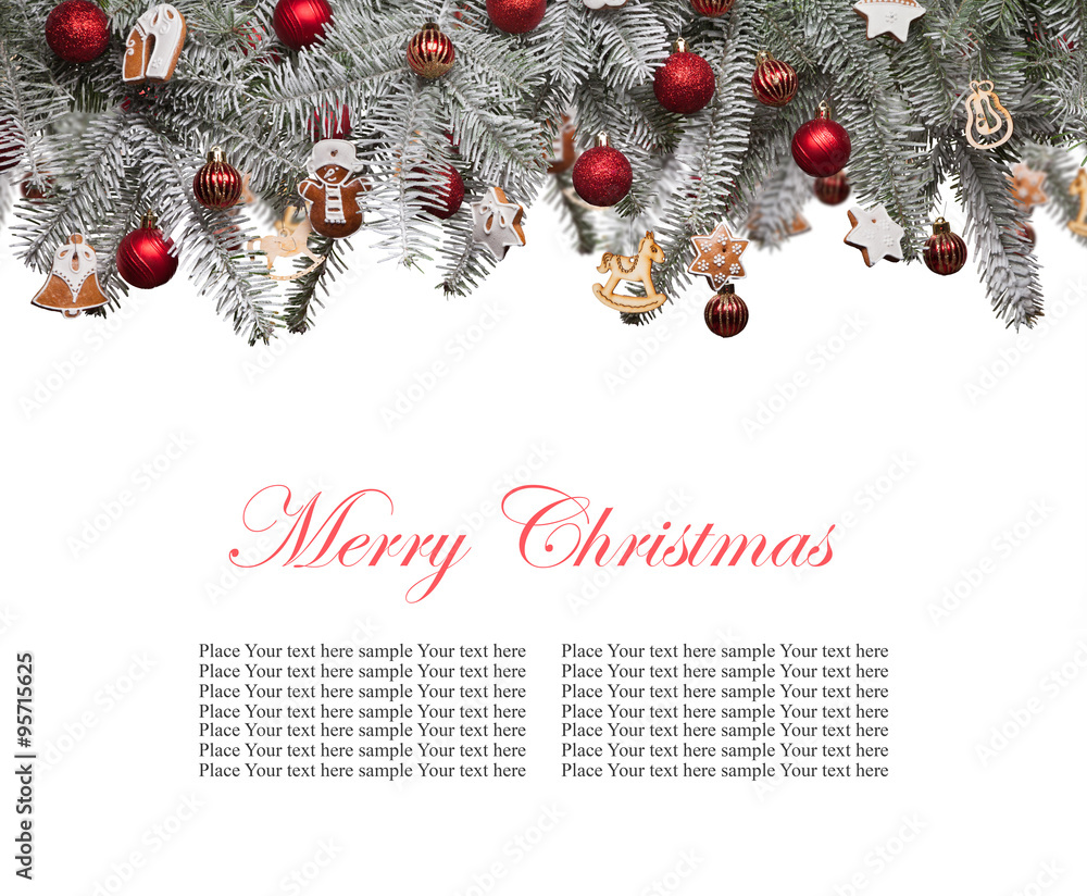 Christmas fir tree decoration on white background