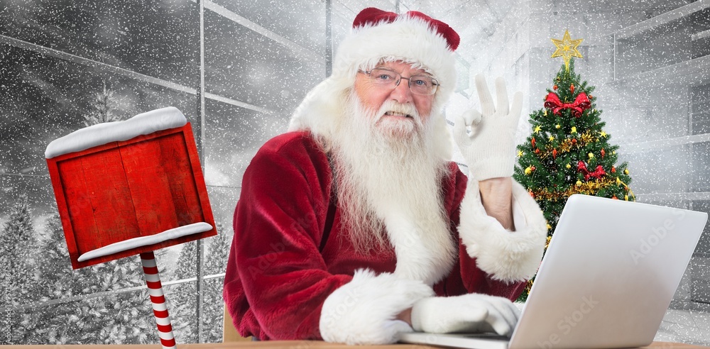 Composite image of santa is satisfied about what he found