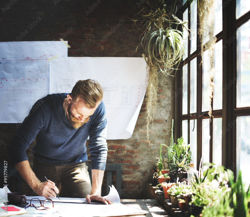 Man Working Determine Workspace Lifestyle Concept