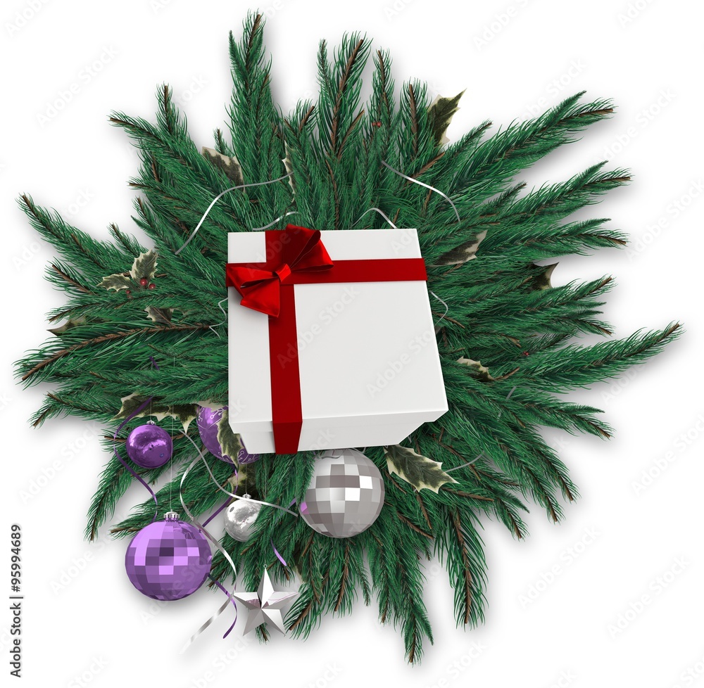 Large Fir Wreath with a present