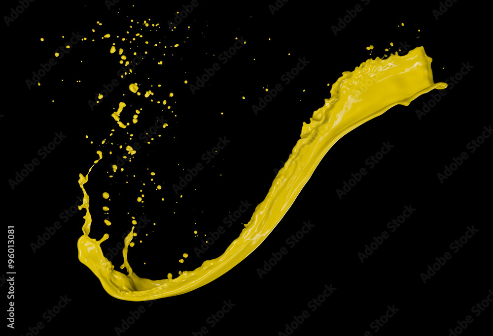 Yellow paint splash on black background