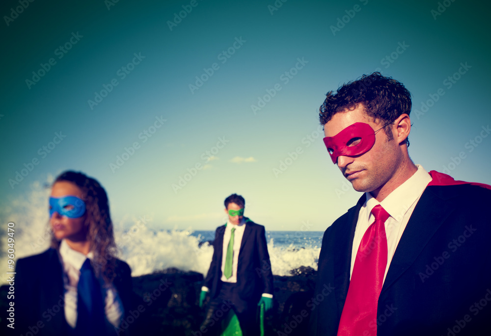 Business superheroes on the beach Confidence Concept