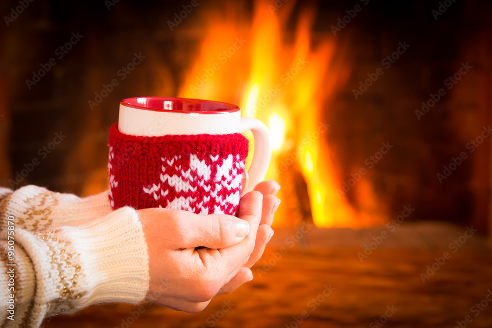 Christmas near fireplace