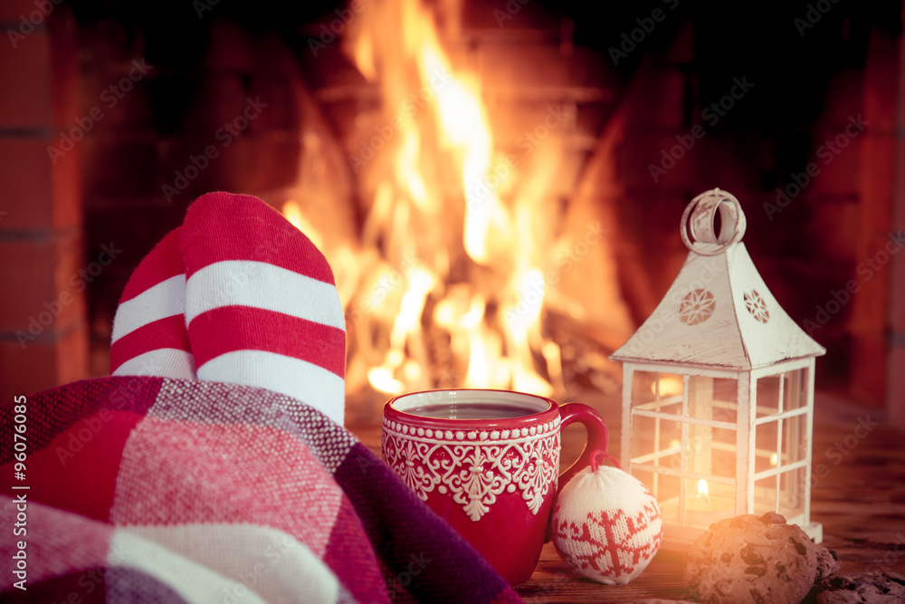 Christmas near fireplace